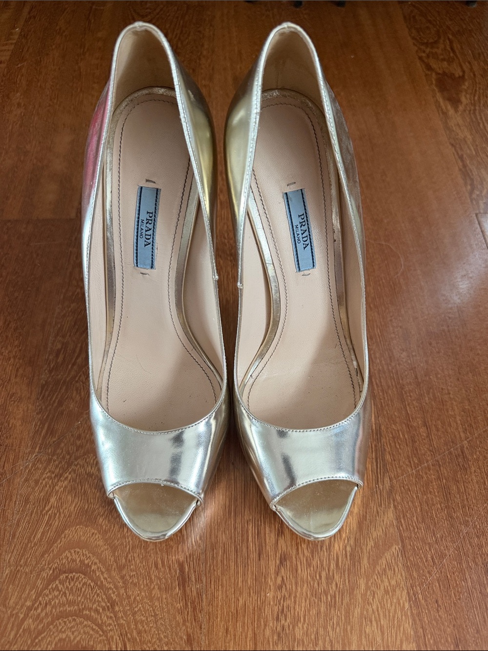 Prada Metallic Gold Open-Toe Pumps